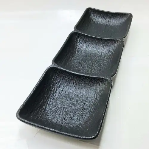 #BS5361-BK; Ceramic sauce dish 1x3 - RC/BK