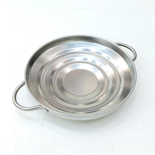 #GBL15; Metal tray with handle rd. 14.7cm