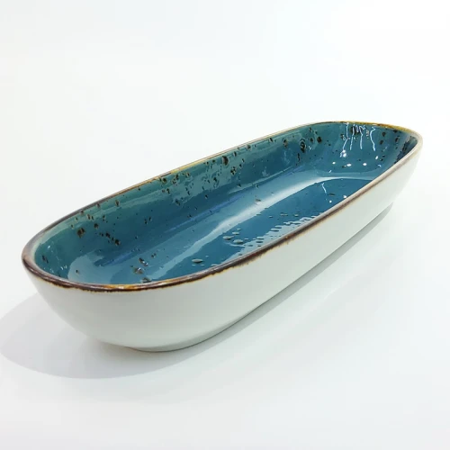 #KK6208-BL; Ceramic 11.5" oval deep plate #BL