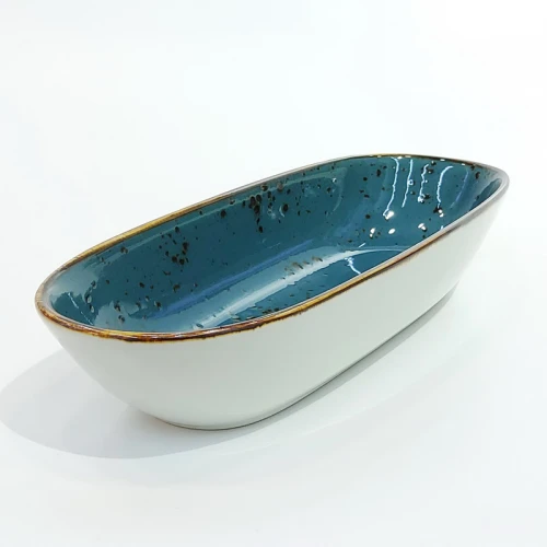 #KK6215-BL; Ceramic 9" oval deep plate #BL
