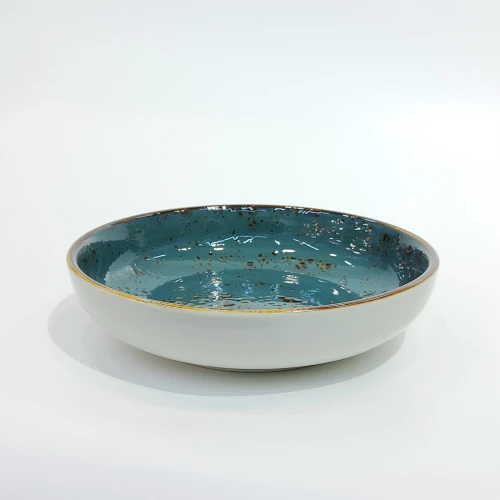 #KK9049-BL; Ceramic 7" round deep plate #BL