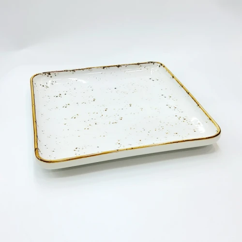 #KK9087-WT; Ceramic 8" square plate #WT